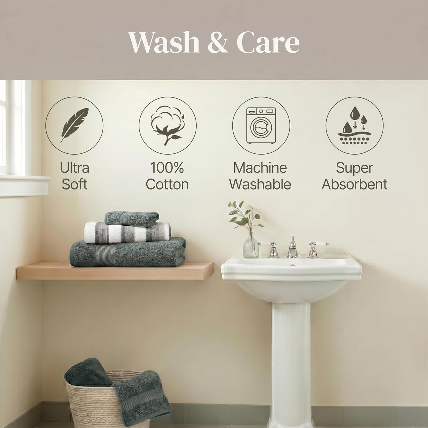 Modern Threads 6 Piece Bath Towel Set – Bathroom Towel Set with 2 Bath Towels, 2 Hand Towels & 2 Washcloths – 100%