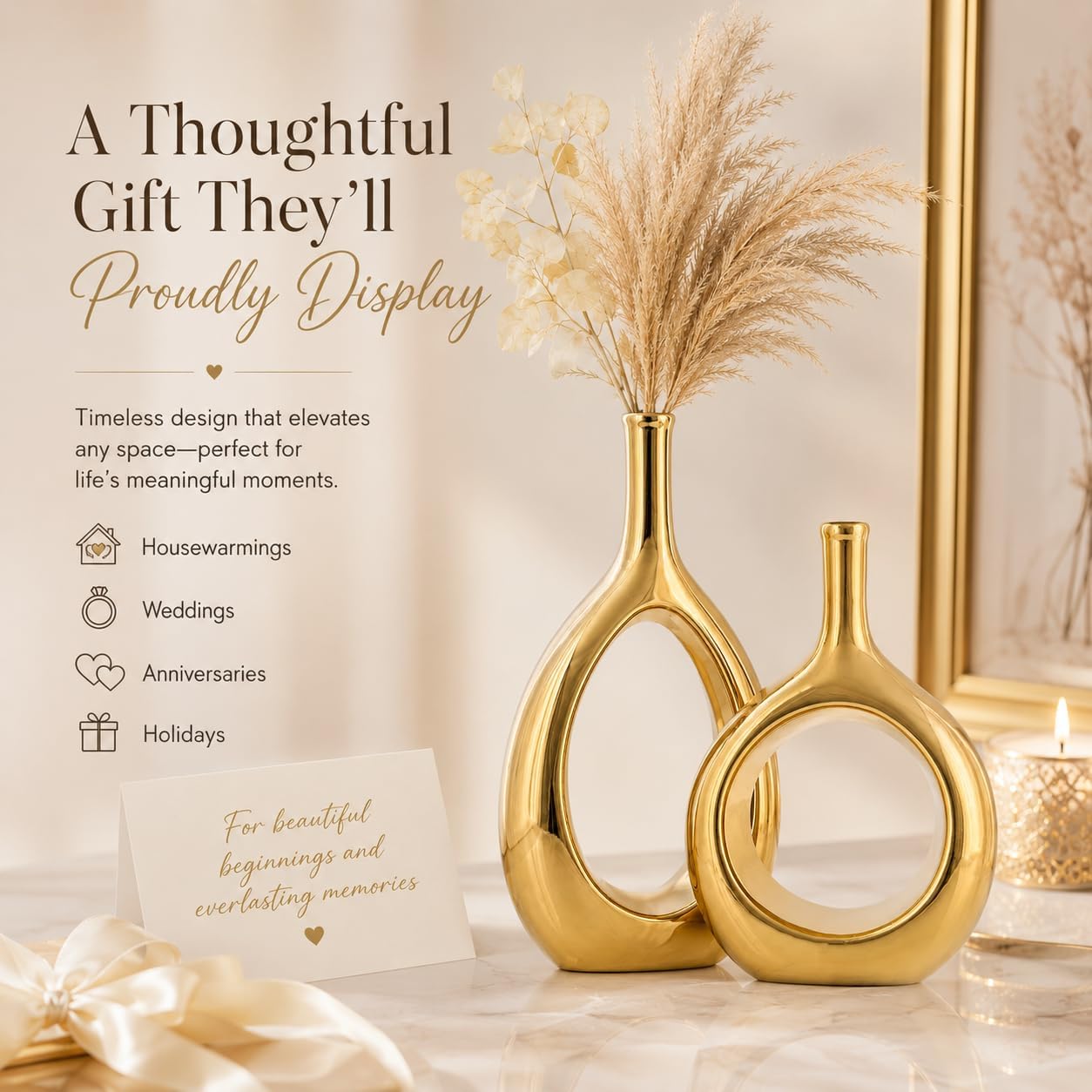 Ceramic Vase Set 2 / Glossy Gold