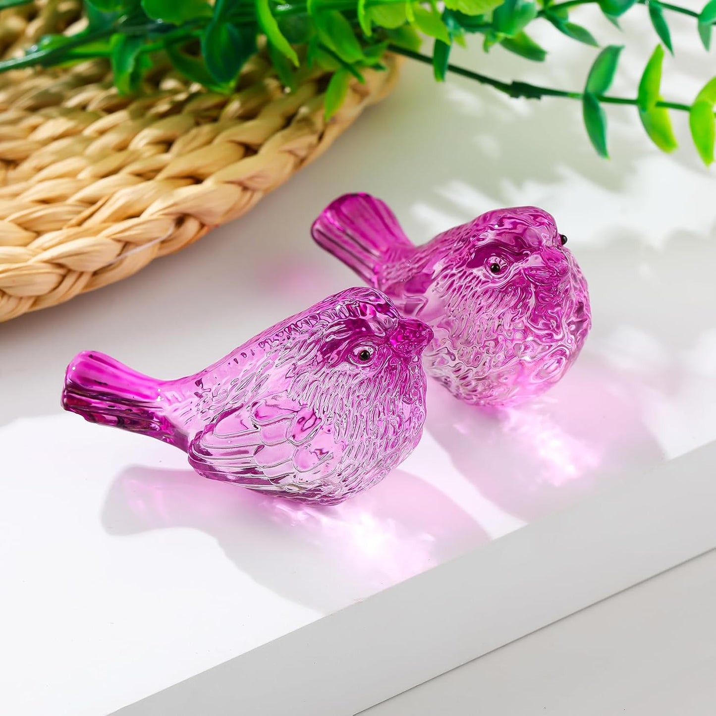 Crystal Birds Figurines Handmade Bird Gifts for Women Men Bird Lovers Glass / Purple / Set of 2