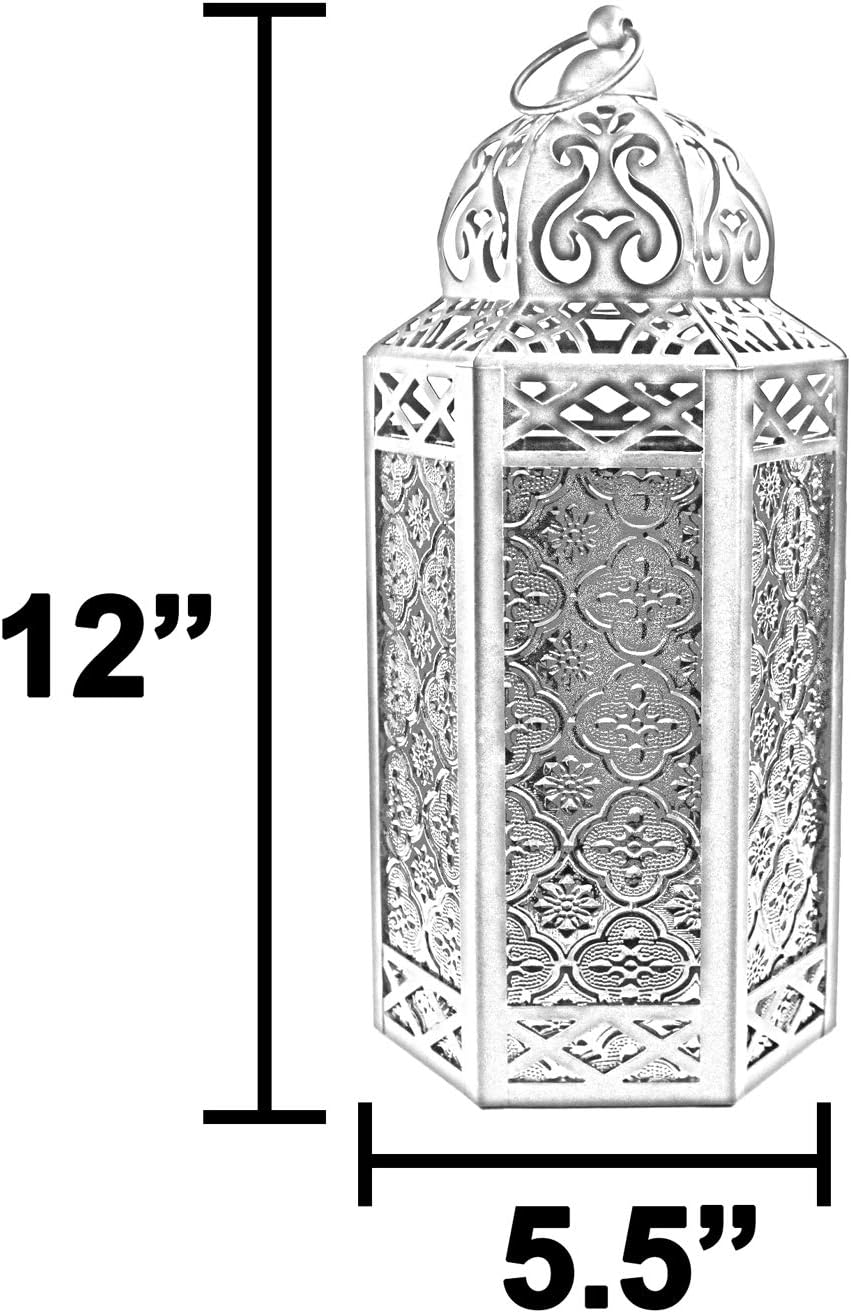 VELA LANTERNS 12" Gold Metal Moroccan Decorative Candle Lantern Holder for Hanging or Table Centerpieces, Exotic Indoor