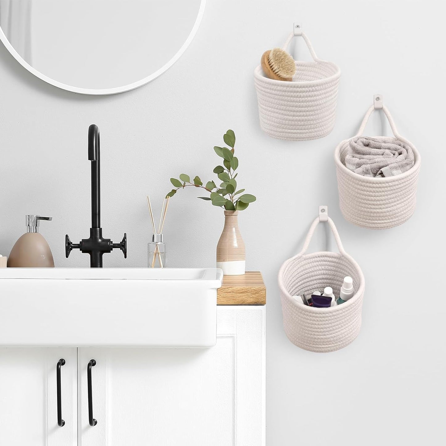Adhesive Hooks / Storage Organizers / White & White / Set of 3