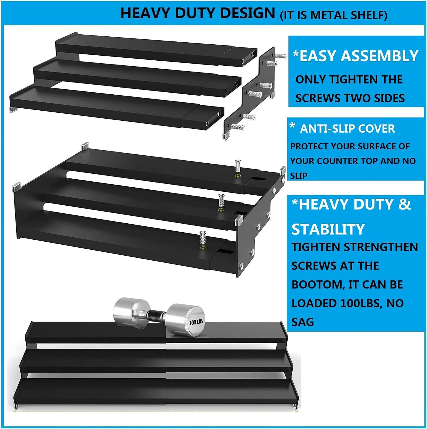 Expandable Spice Rack Storge organizer with 3-Tier step shelf for cabinet,seasoning racks organizion.Great for Kitchen