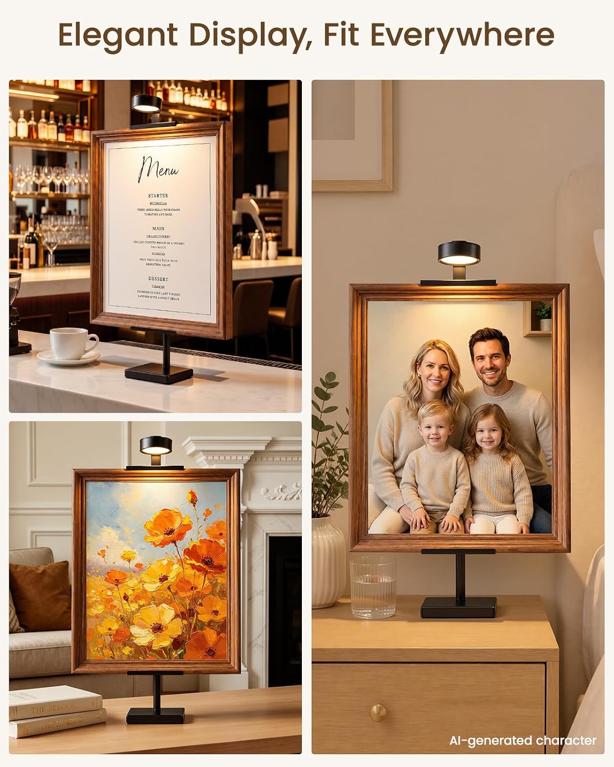 Adjustable Tabletop Easel Stand with Picture Frame Light, Black | Picture Easels for Display Up to 29" H, Picture Frame