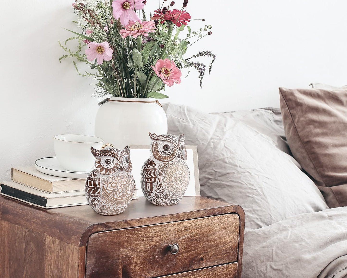 Chubby Owl Figurine Boho Decor / Small