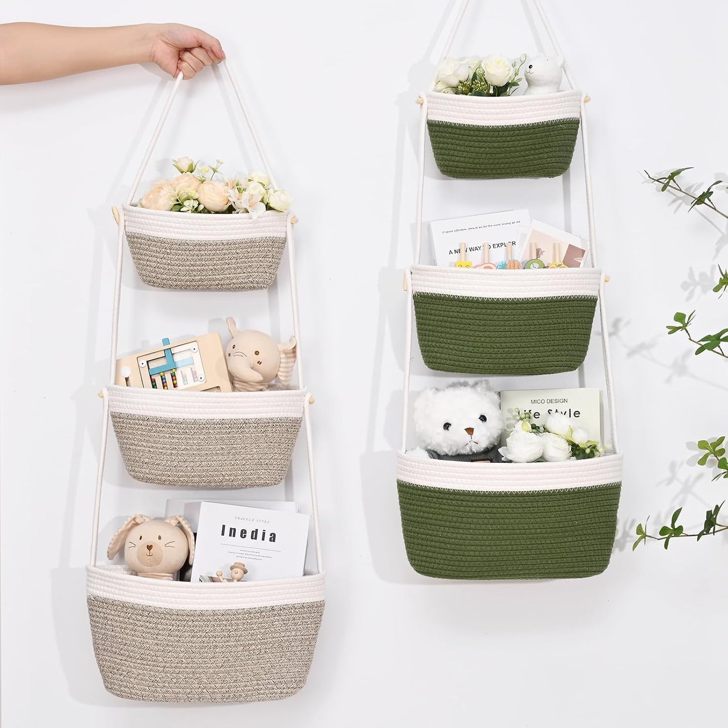3-Tier Woven Wall Basket / Classic / Green