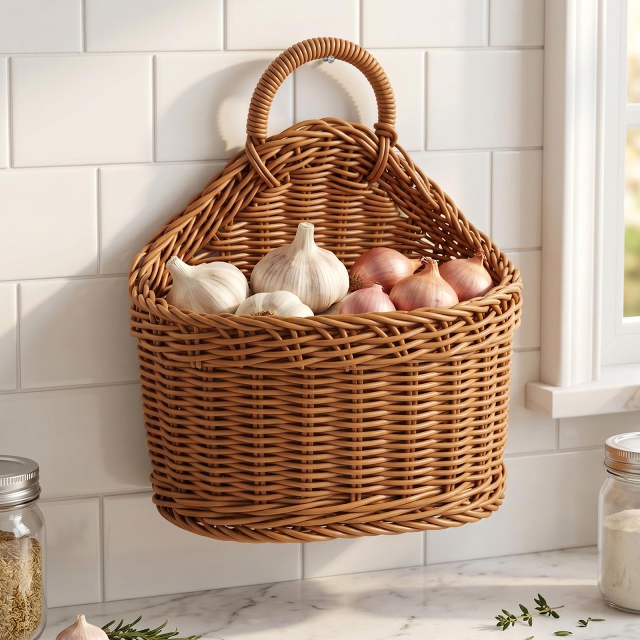 Woven Hanging Storage Basket In Small Wall Basket / 9.64 x 7.48 x 3.93