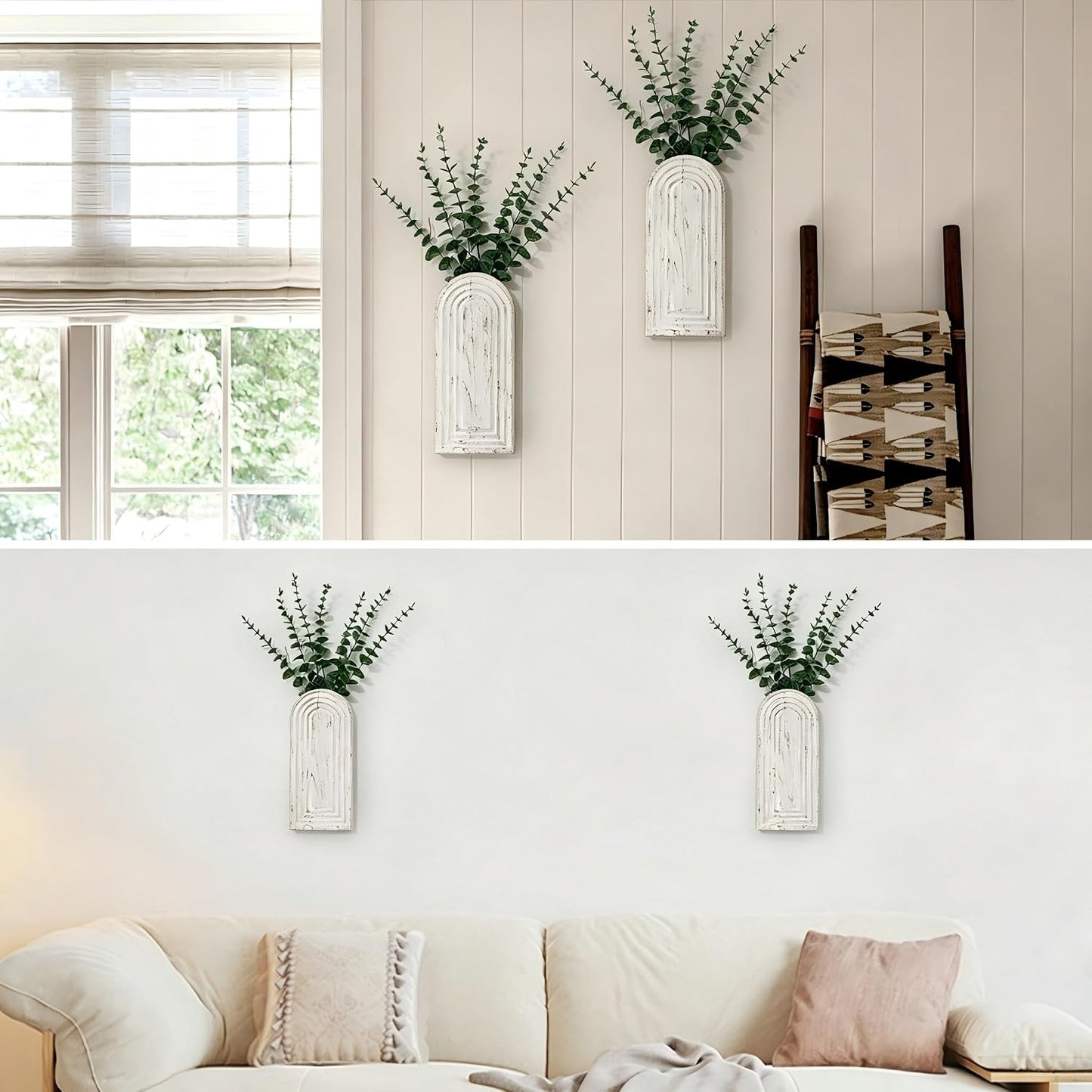 Wood Wall Hanging Planters / Washed White