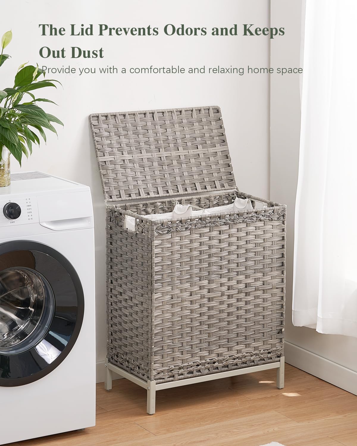 112 L Handwoven Rattan Wicker Laundry Basket / Gray / 112 L - 29.6 Gal