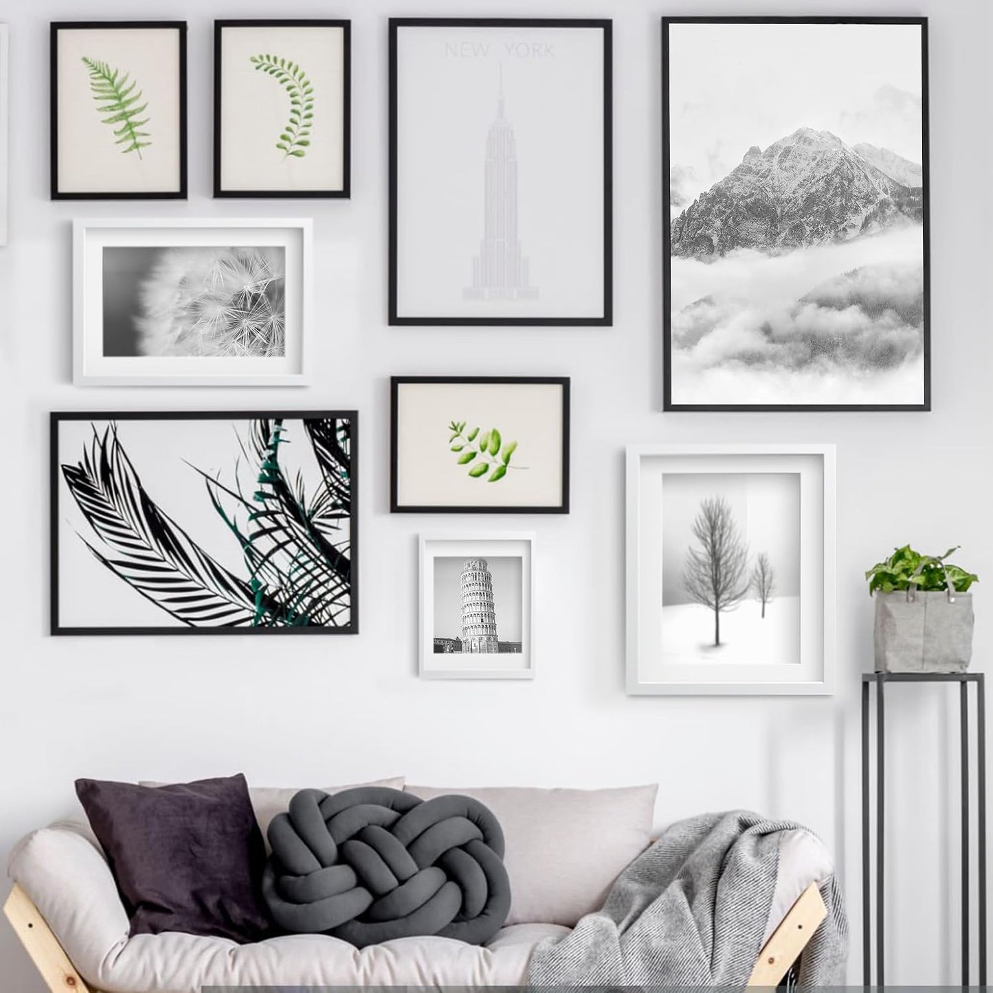 Wiscet 11x14 Picture Frame Set of 9, for Wall or Tabletop Display, Black | Display Pictures 8x10 with Mat or 11x14