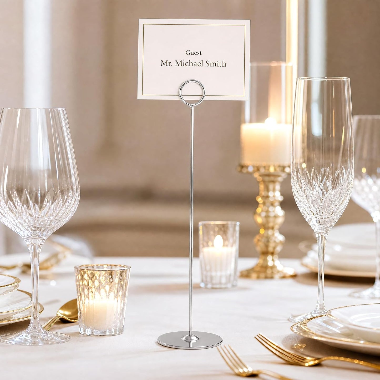 Urban Deco 12 Inch Silver Steel Place Card Holder,16 Pack Table Number Holder