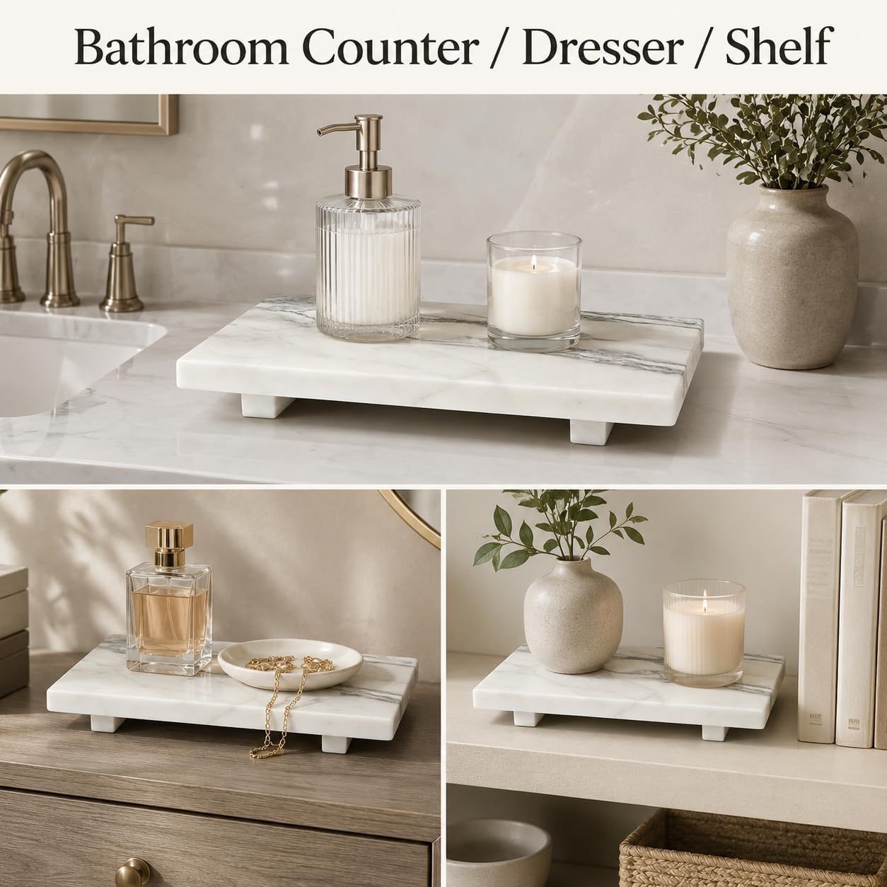 Candle / Natural Marble Pedestal Stand / White / 9.84 Inch