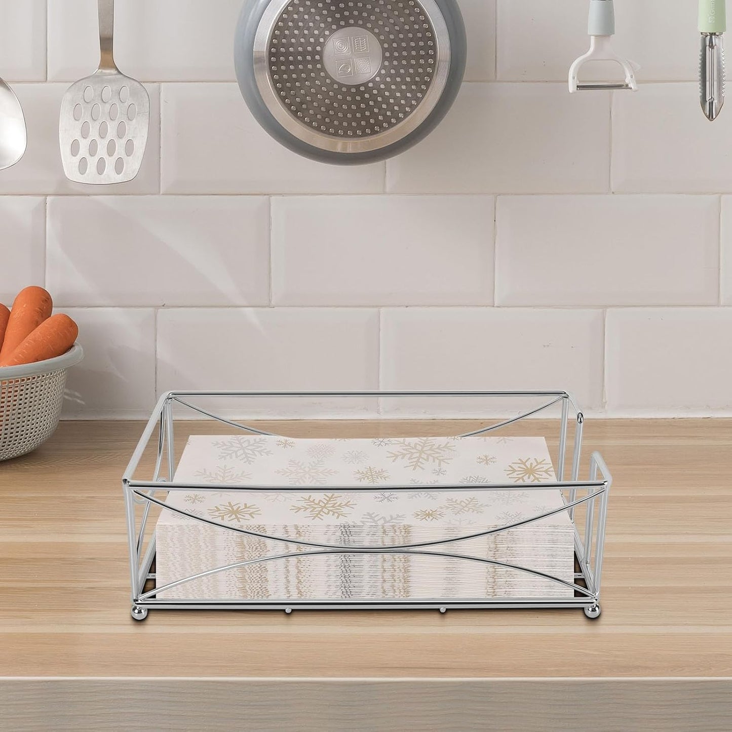 Bathroom Paper Hand Towel Storage Modern Napkin Tray Caddy for Countertop / Chrome / Metal