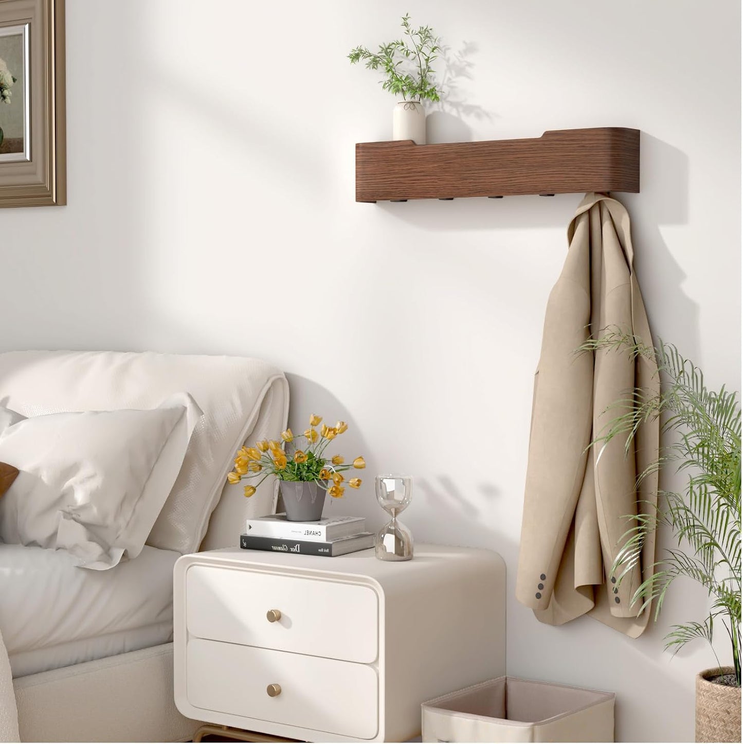 Wooden Entryway Organizer / Walnut / 4 Hooks