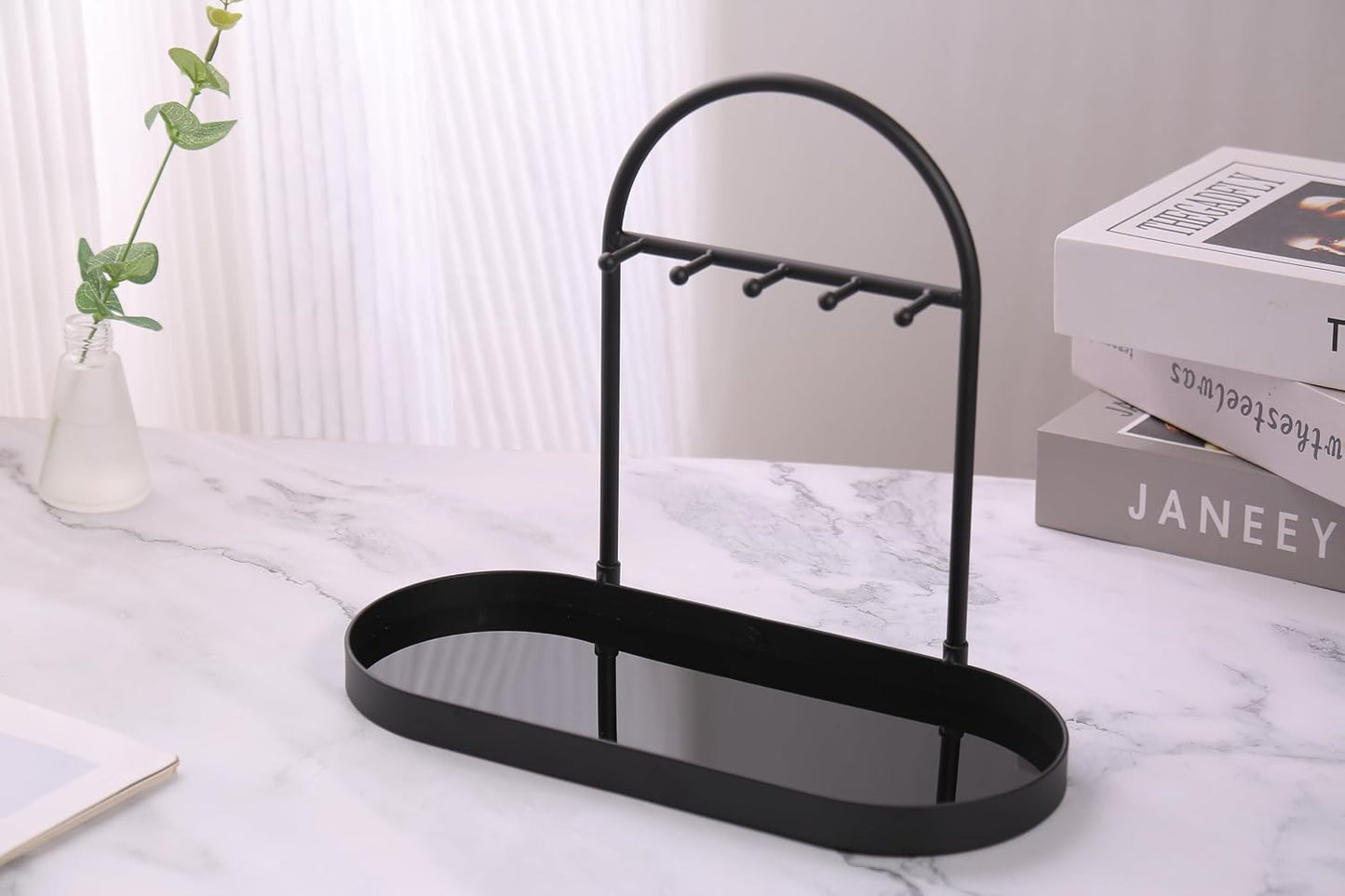 Metal Jewelry Organizer Stand & Key Holder Tray / Matt Black