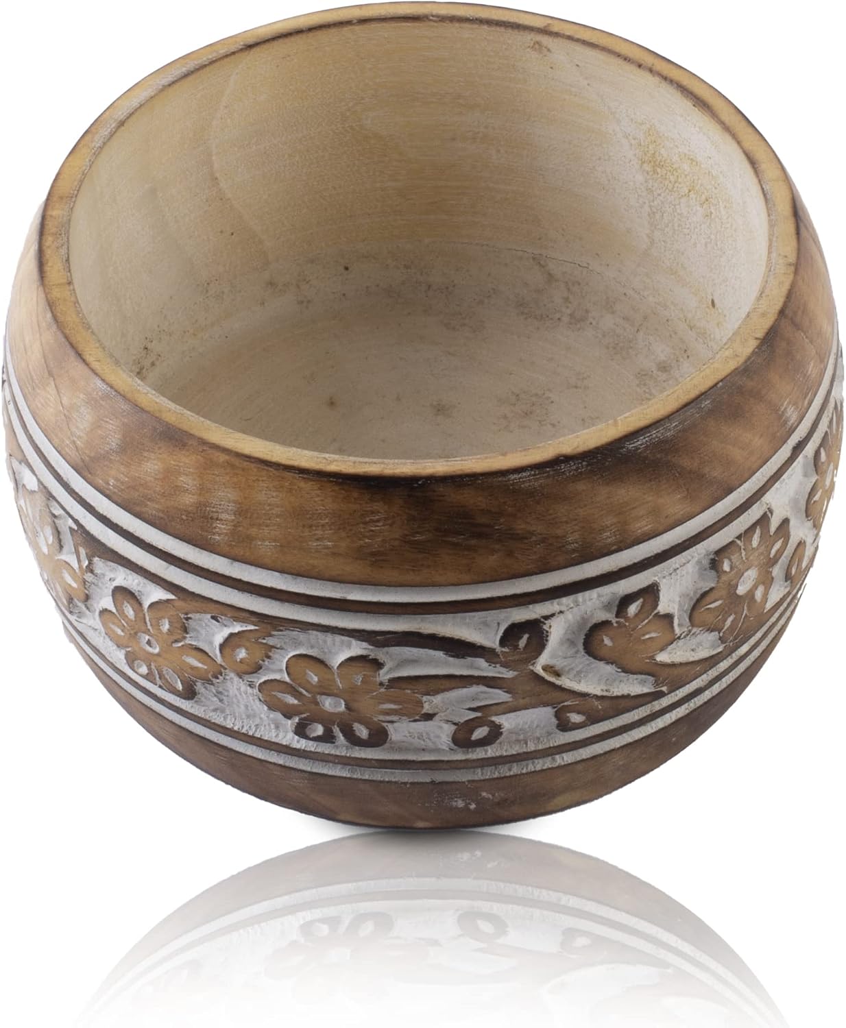 Handmade " Decorative Mango Wood Snack Serving Bowl For Dry Fruits Chips / White Wash Finish / 5 x 3