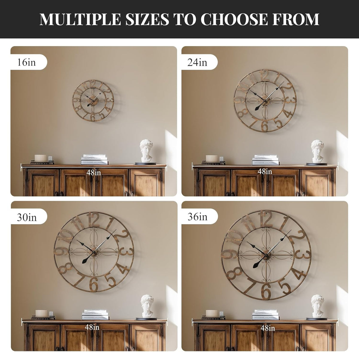 Cuspin 20 Inch Wall Clock Bronze, Large Rustic Decorative Metal Wall Clock | Battery operated, Silent non ticking