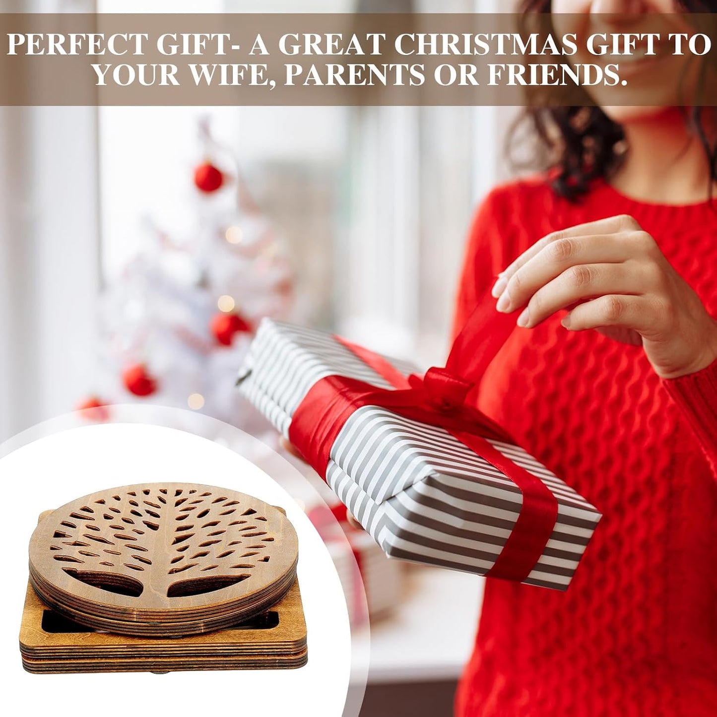 Beeveer 5 Pcs Life Tree Wooden Trivets with Storage Rack Hot Pads Trivets for Hot Dishes Pots and Pans Heat Resistant