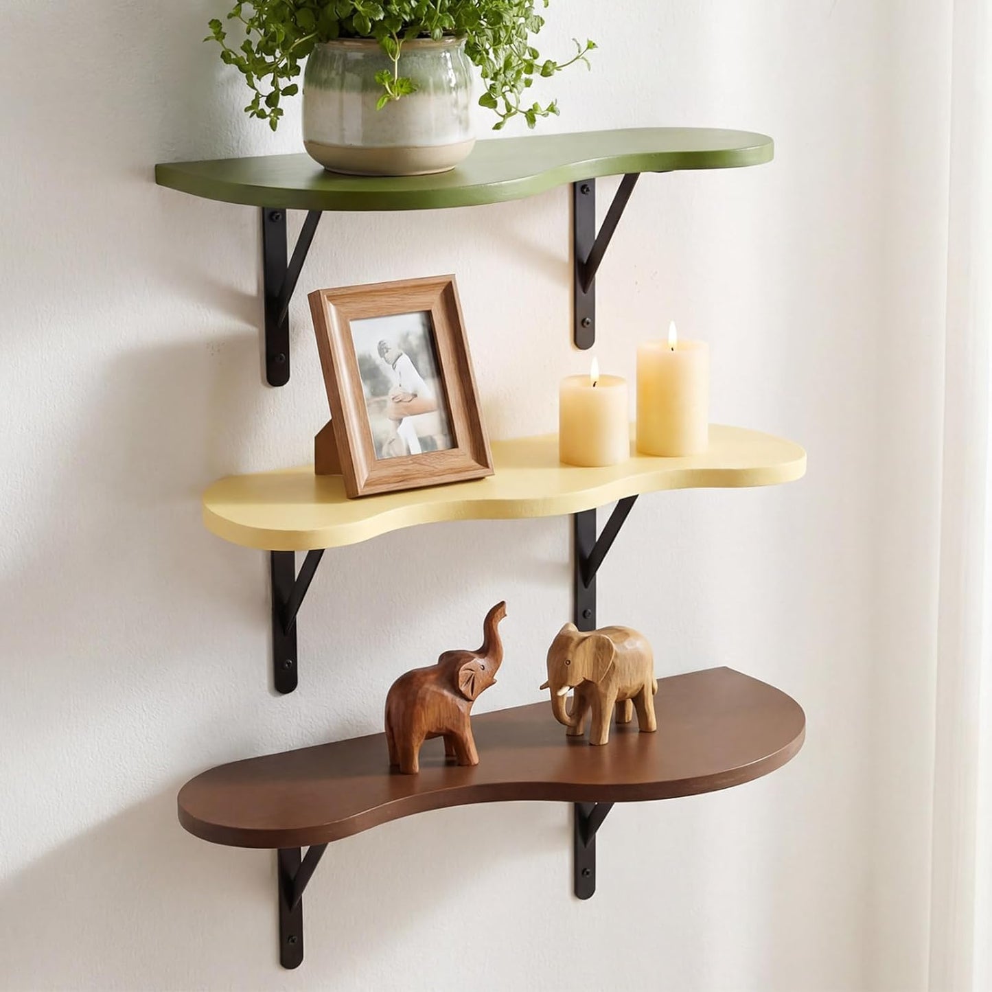 Mid Century Floating Shelves Wavy Cloud Shelves Wooden Shelf Live Edge Wall Mount / Retro / Set of 3
