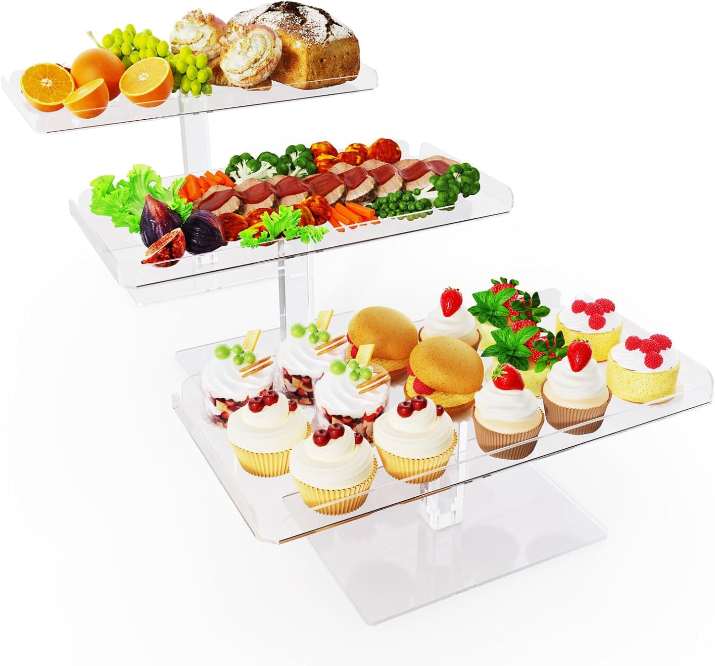 Bakzon Dessert Cupcake Stand, 3 Set Acrylic Tiered Serving Tray for Dessert Table Display, Cup Cake Holder for Tea