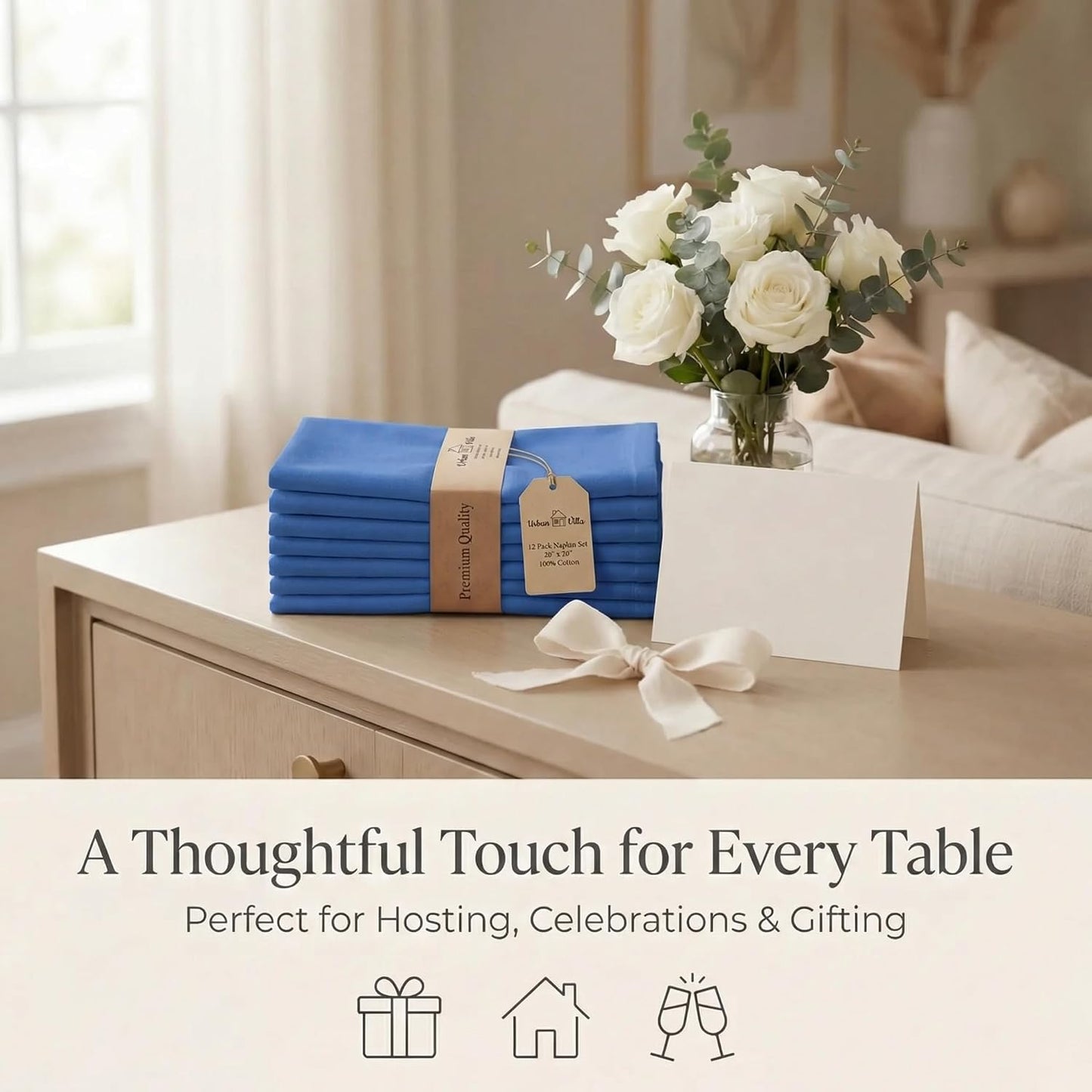Urban Villa Cloth Napkins Cotton 20x20 (Set of 12) Royal Blue