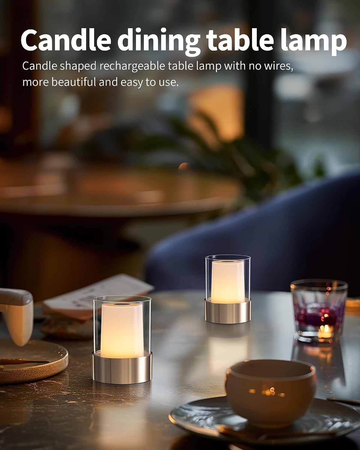 4" Gold Cordless Table Lamp 2 Pack, Outdoor Rechargeable Lamp | LED, Battery Operated, Portable, Touch Night Light for