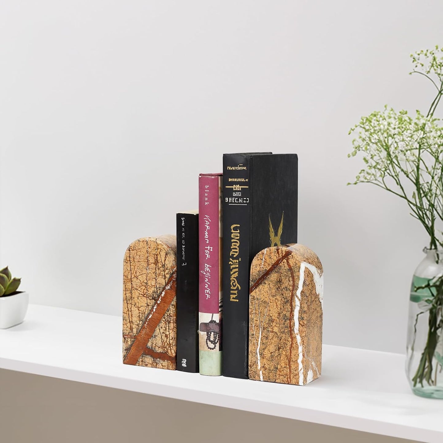 Decorative Book Ends / Brown Red Marble-rainforest Gold