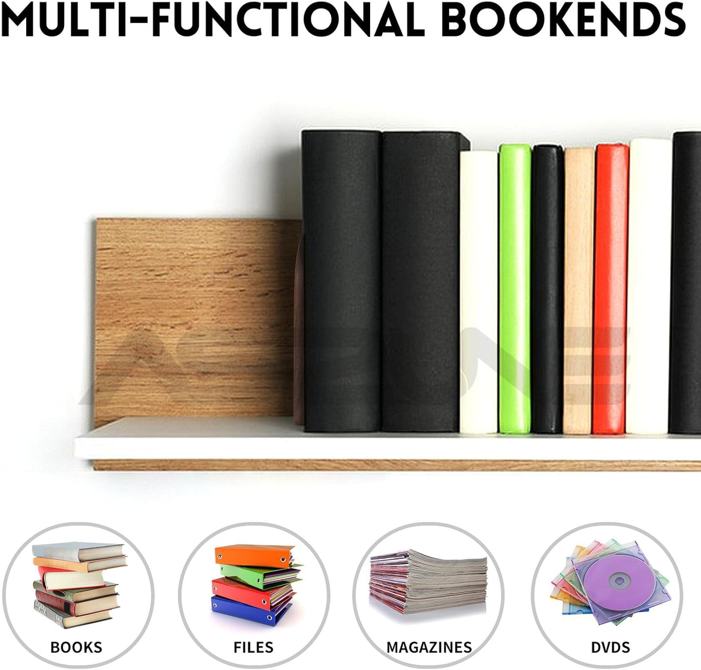 Wooden Bookends / Holds Heavy Books / 2pair / Arch Blackwalnut