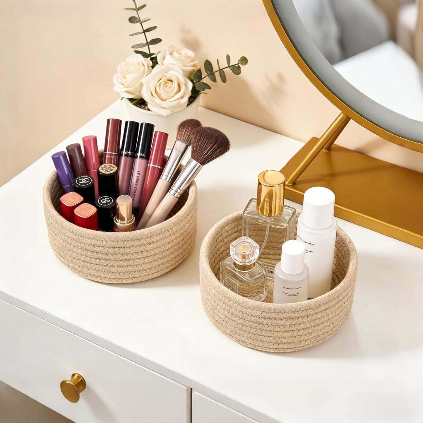 Mini Woven Baskets Set / Beige / 7.09"W x 3.15"H / Set of 4