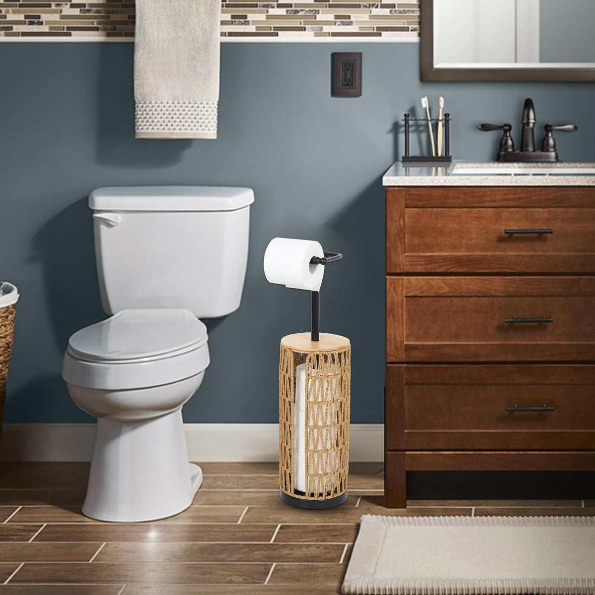 Freestanding Toilet Paper Holder with Storage,3 Rolls of Boho Toilet Paper Holder Stand with Lid,Gold Toilet Tissue