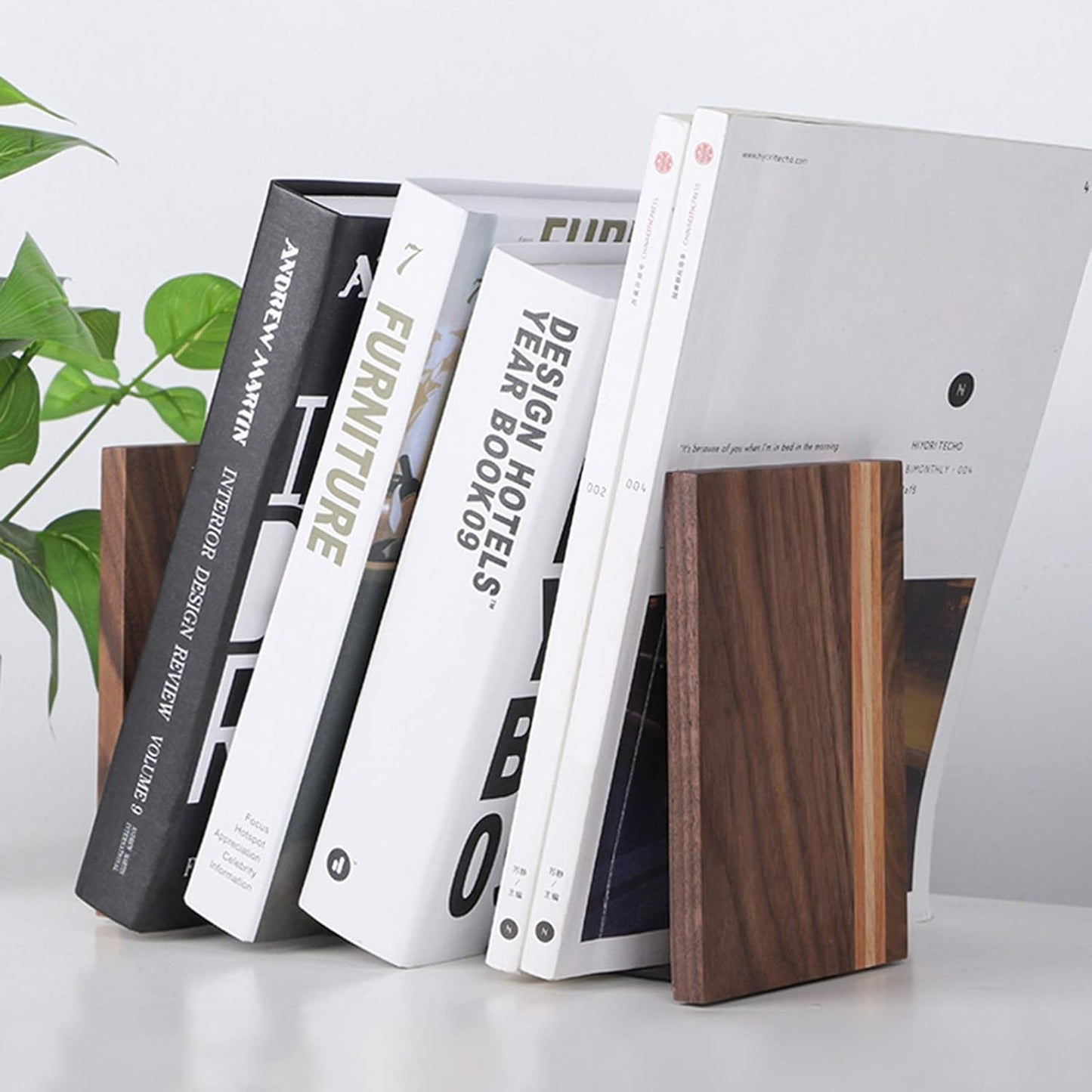 Decorative Bookshelf Book Ends Heavy Duty Bookends Desktop Organize Books Wooden / Walnut 1 Pair