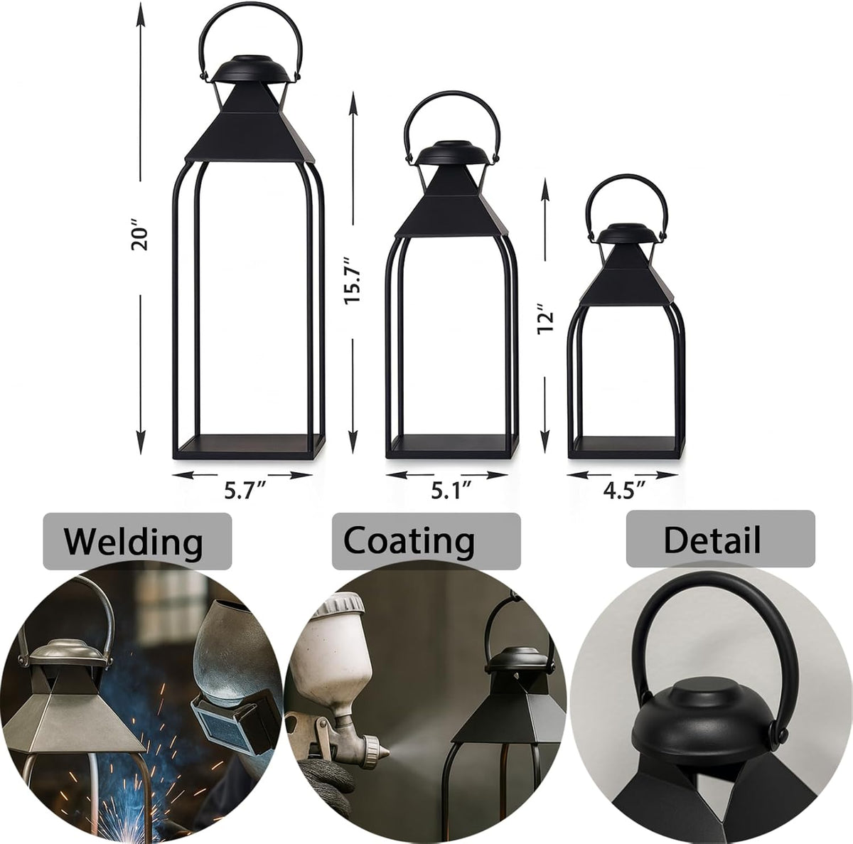 Decorative Metal Lanterns Indoor Outdoor, Candle Holder for Porch, Patio, Fireplace, Floor, Wedding, Christmas, Fall