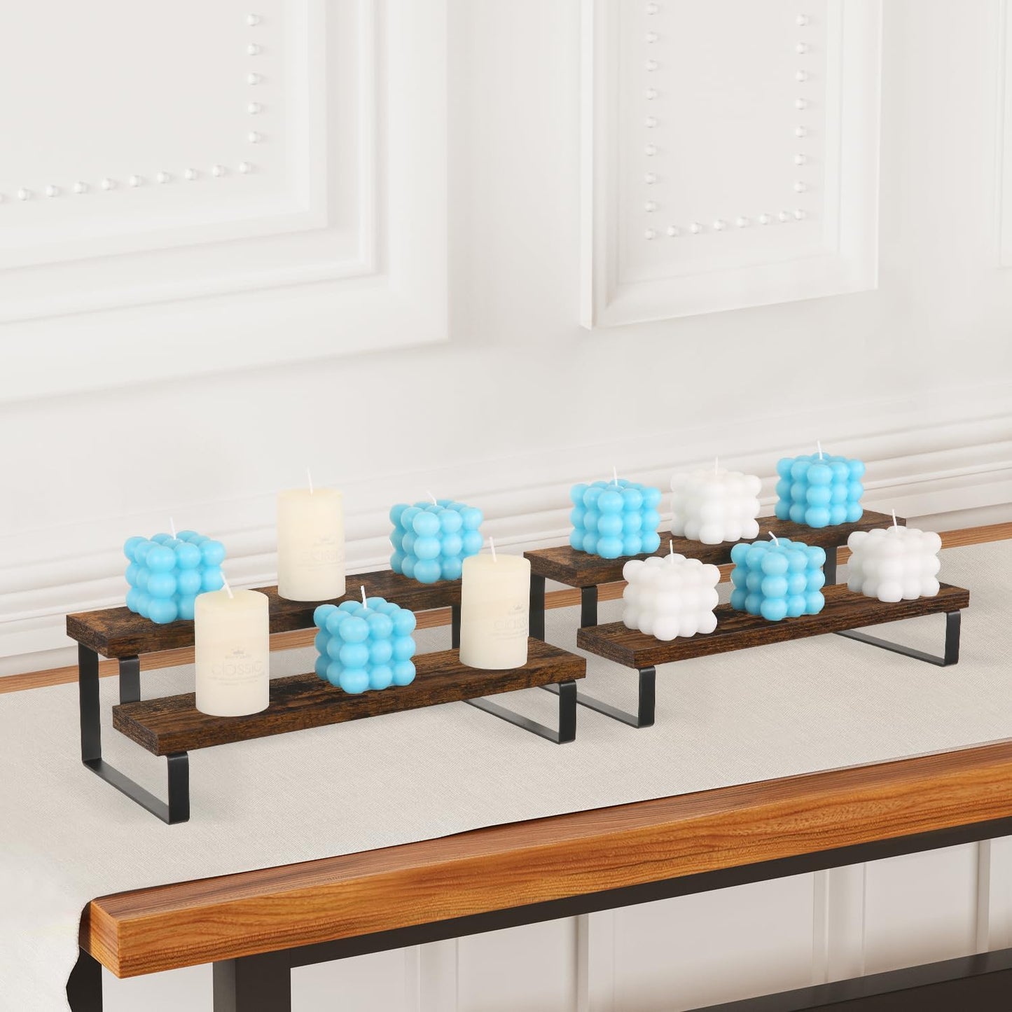 Wooden Display Riser Stand / 2 Tier, ,brown / Set of 2