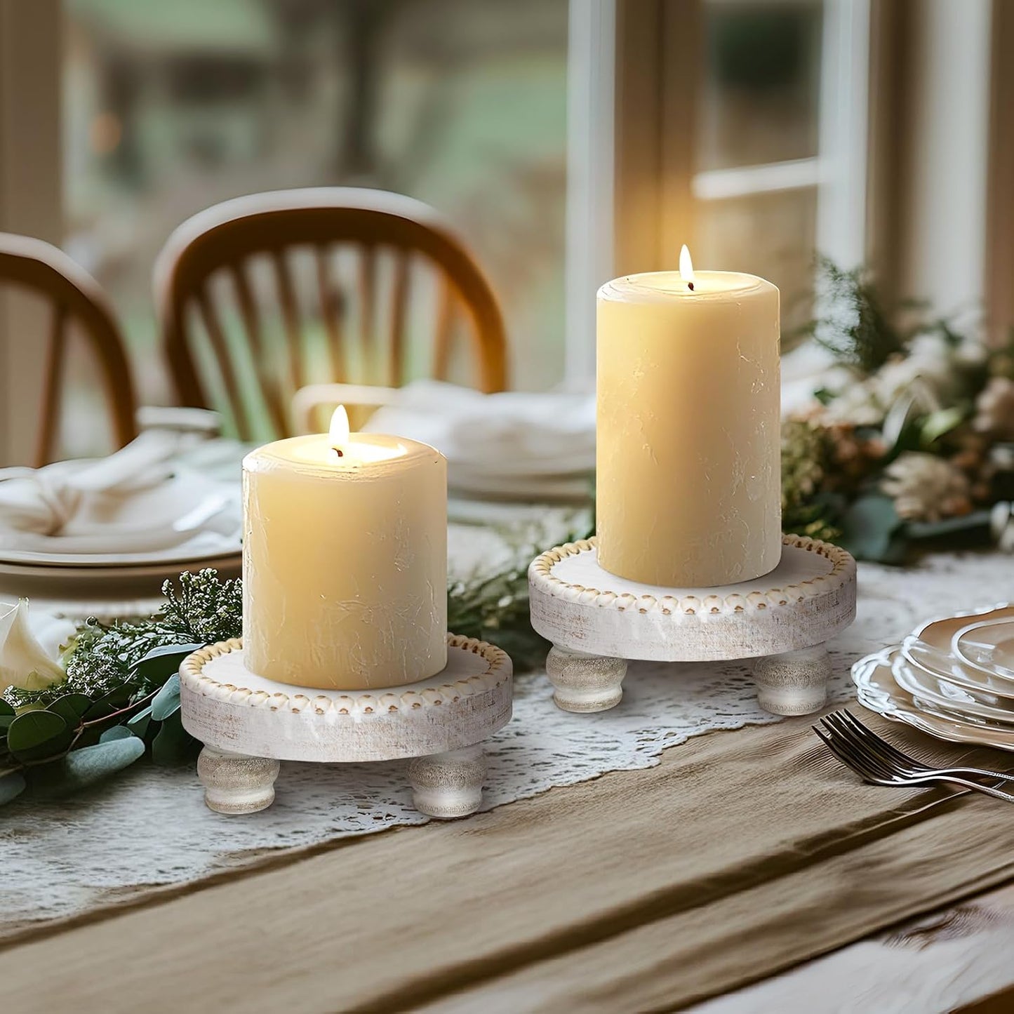 Farmhouse Candle Trays Home Decor / White / Set of 2