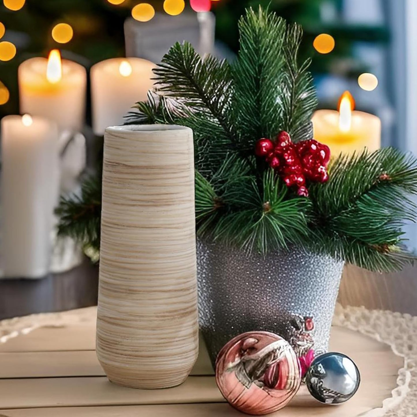 Ceramic Pampas Grass Vase in Minimalist / Cylindrical-white-13 / 13 Inch