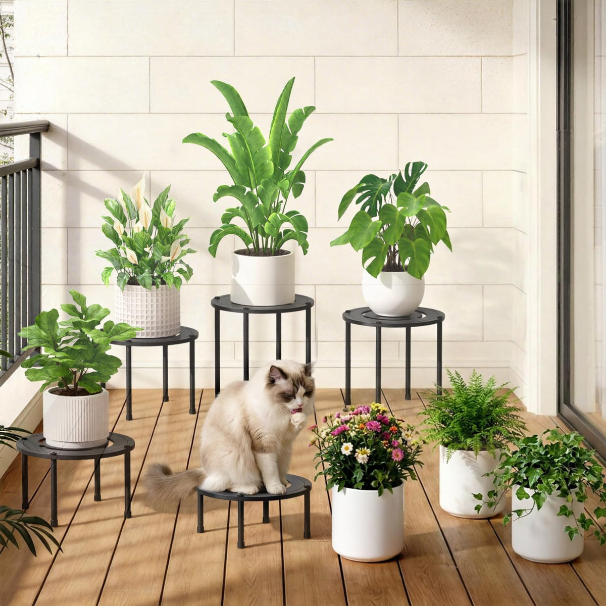 iDavosic.ly 5-Pack Metal Plant Stands for Indoor Outdoor, 10'' Small, Black | Flower Pot Holder, Anti-Rust Heavy Duty