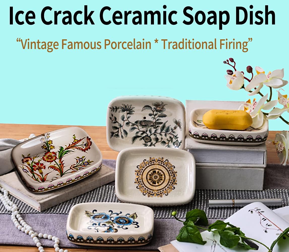 Ceramic Soap Dish Creative Ice Crack Ceramic Clorful / Clorful Flower Pattern Ceramic Soap Dish