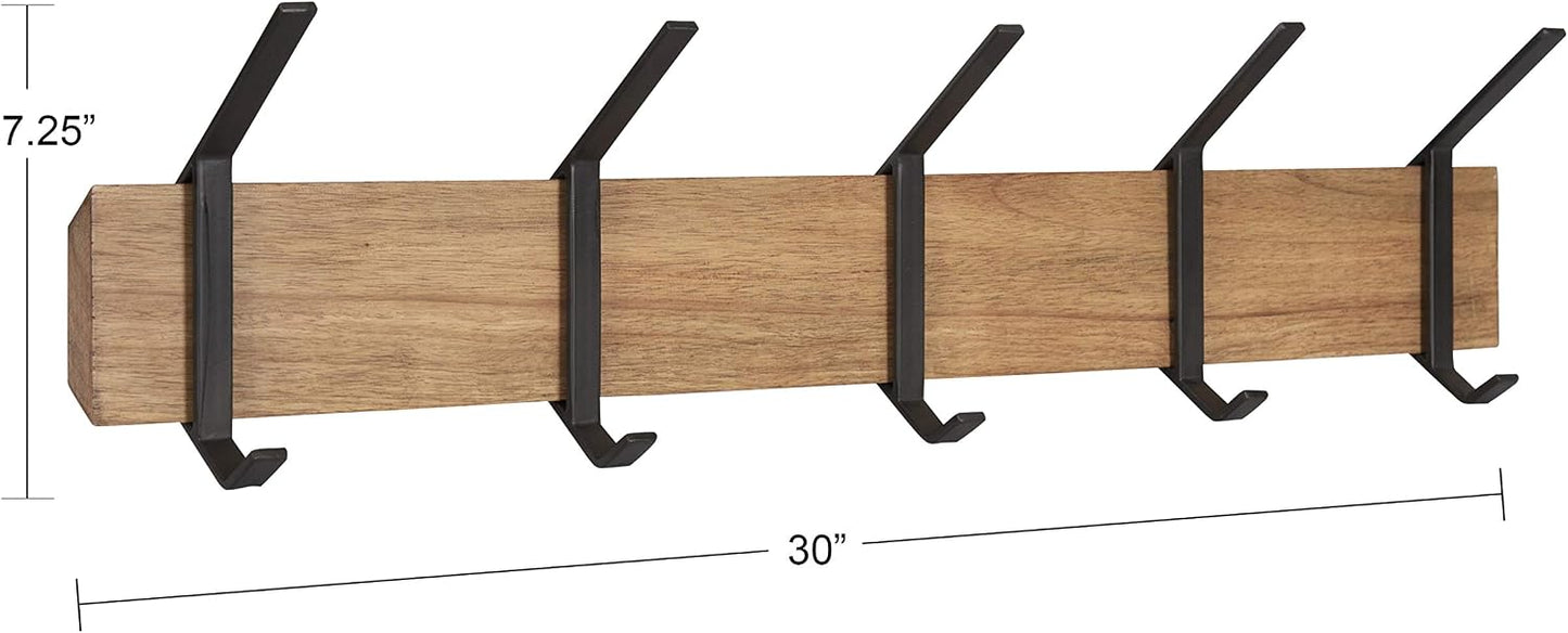 Kate and Laurel Rossmore Farmhouse 5-Hook Wall Hanging Coat Rack, Natural Rustic Wood, Modern Hanging Rack for Coats