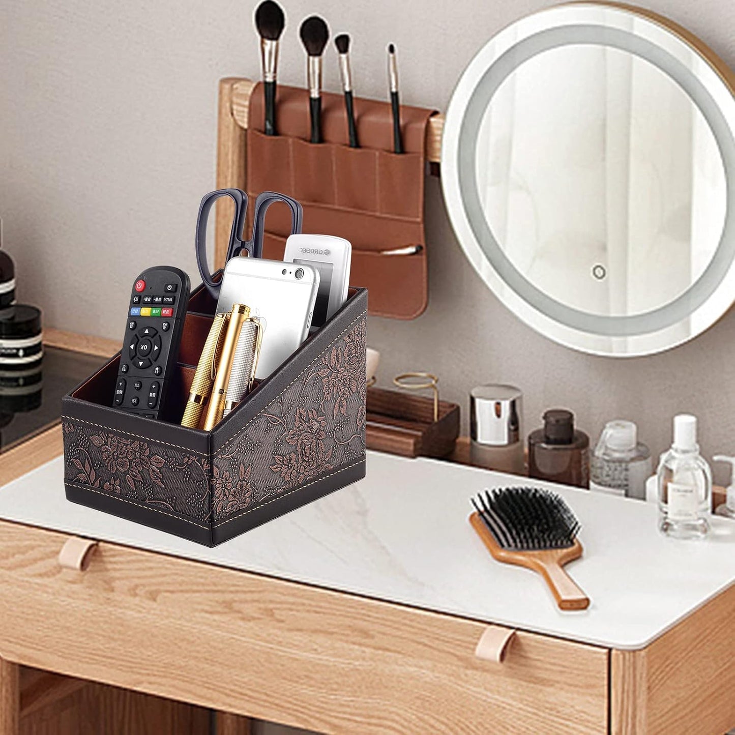 PU Leather TV Remote Control Holder / Brown