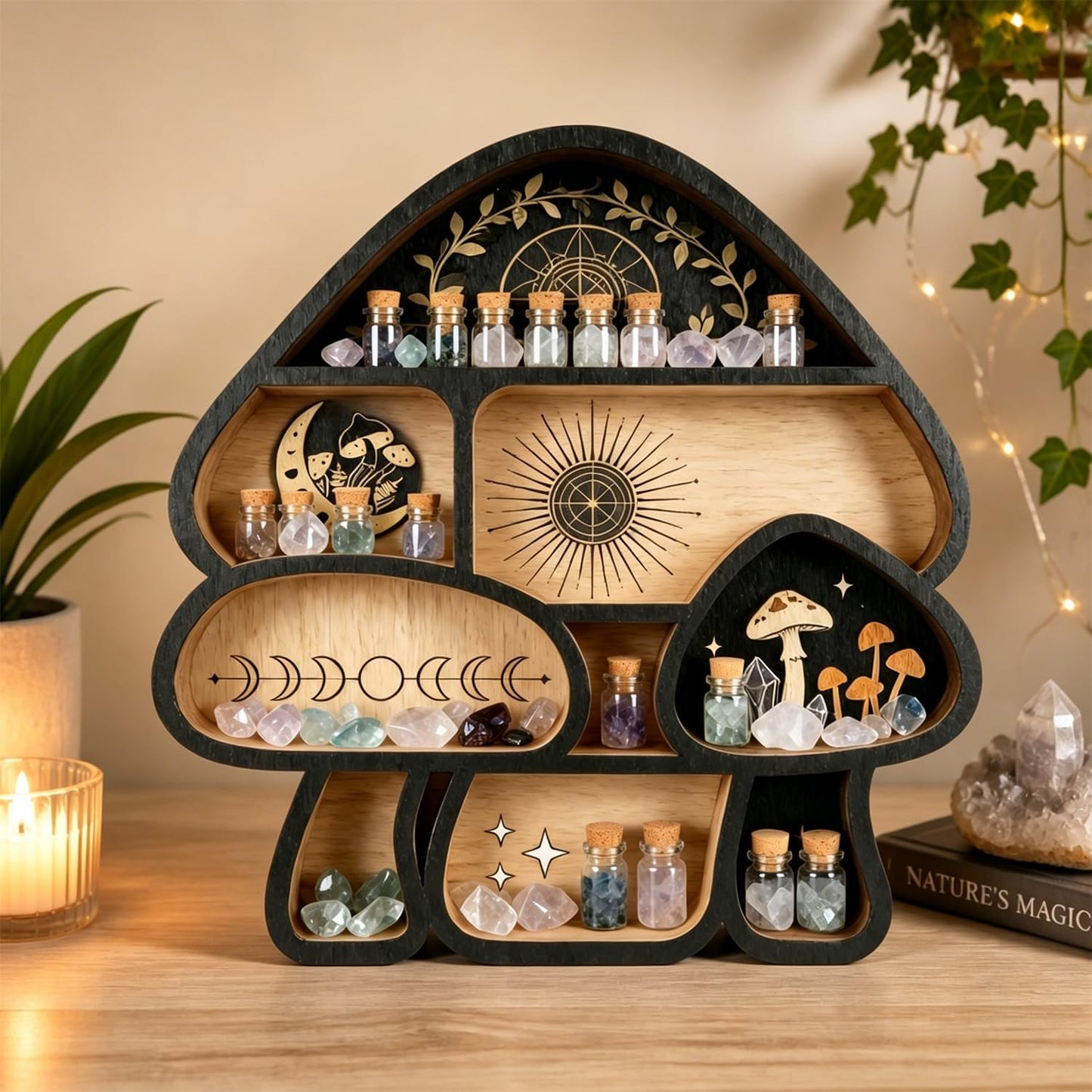Crystal Holder / Decor Wall Shelves / 3-mushroom