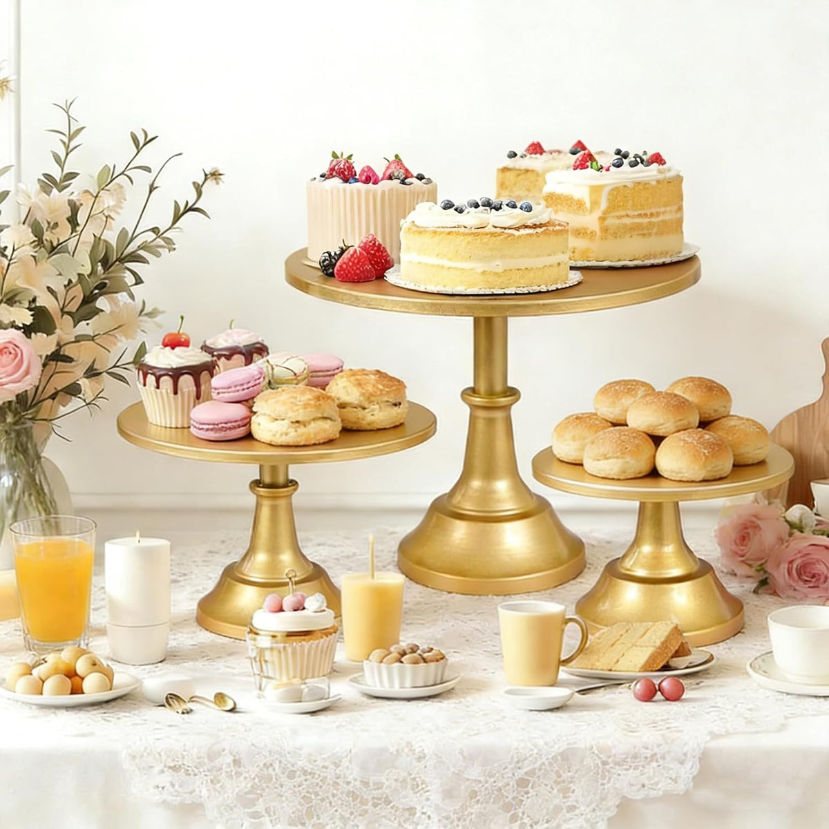 3 Piece Gold Cake Stand,8/10/12 Inch,Metal Round Cake Holder | Cake Stand Set,Dessert Display Stands,Table
