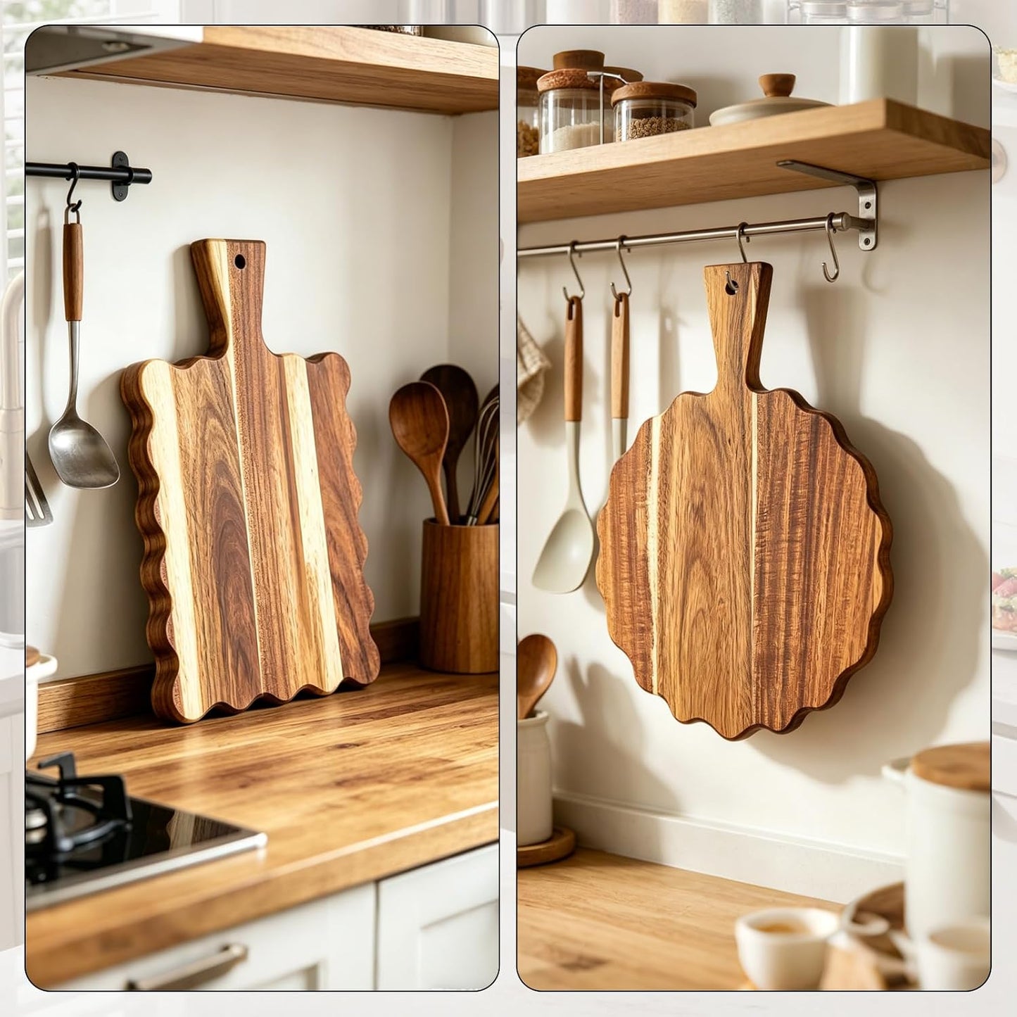 Acacia Wood Scalloped Cutting Board / Set of 2