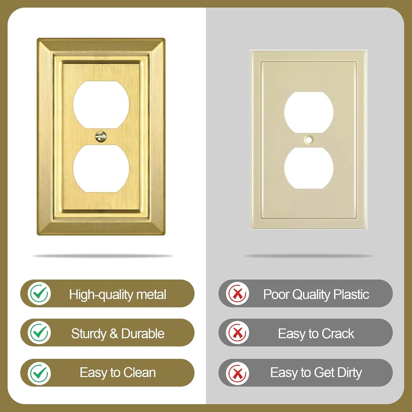 Metal Wall Plate for Electrical Outlets, Outlet Covers Wall Plate, 6 Pack | Decorative Brass Gold Switch Plates Outlet