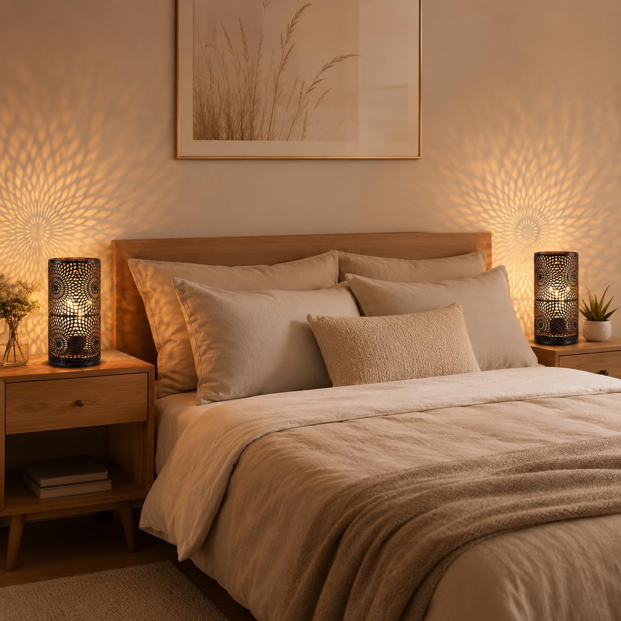 JHY DESIGN Set of 2 Black Table Metal lamp Battery Powered Cordless Accent Light with Edison Style Bulb Battery