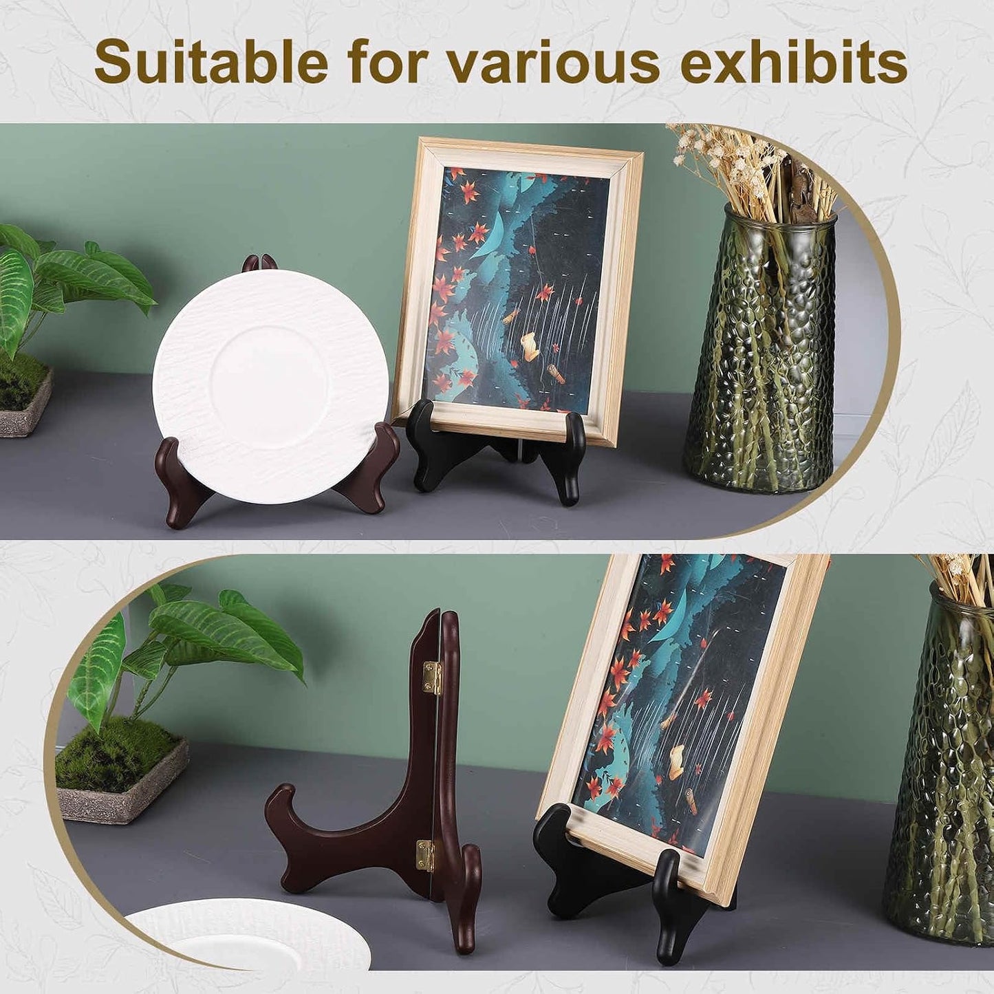 Wooden Easel Plate Holder / Burgundy / Set of 10