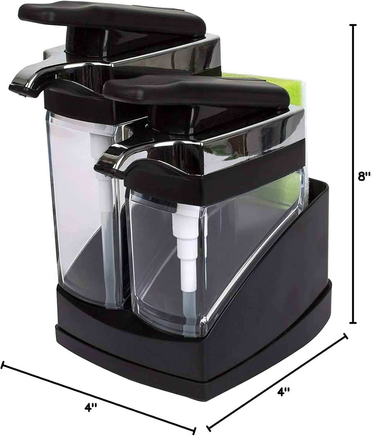 Casabella Sink Sider Duo Soap Dispensers with Sponge, Black and Chrome Plating