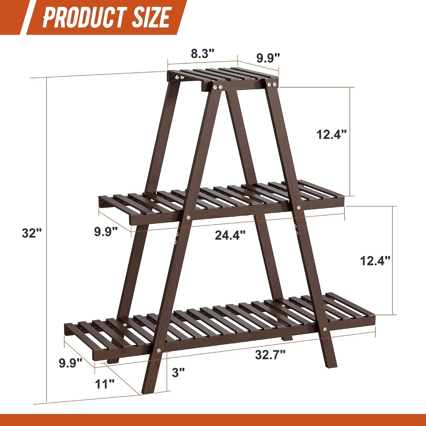 GHWIE Plant Stand Indoor Plant Shelf Outdoor bamboo Plant Rack, 3 Tiers Ladder Plant Holder Flower Stand for Living
