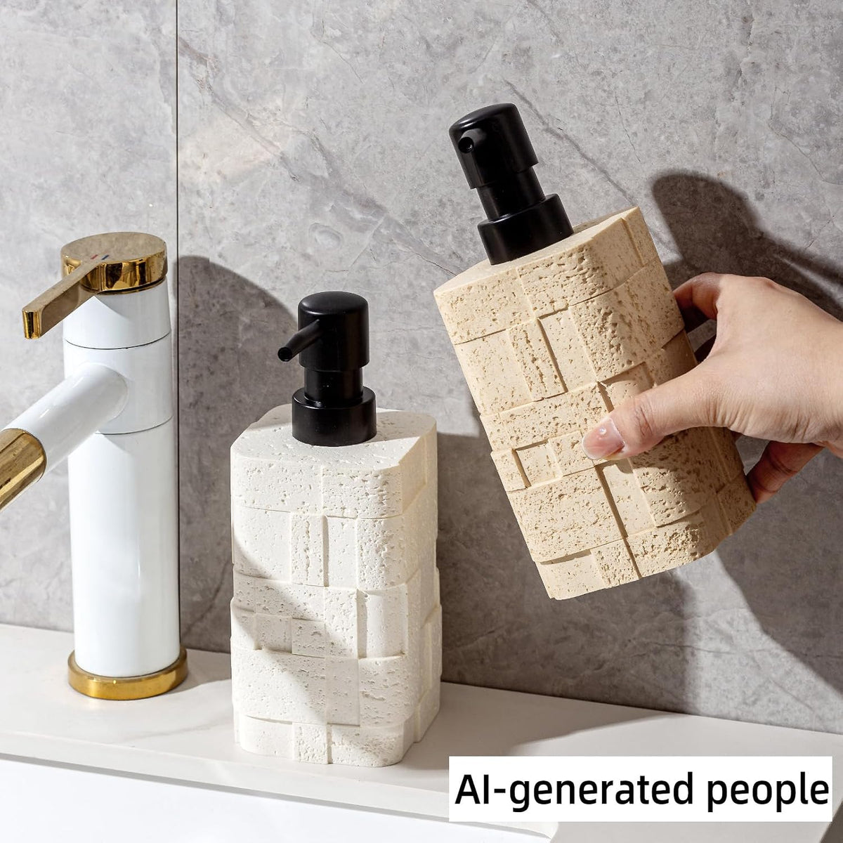 Soap Dispensers,2 PCS,13.53 OZ,Luxurious Faux Travertine,Cream | Modern,Hand Dish Lotion Shampoo and Conditioner