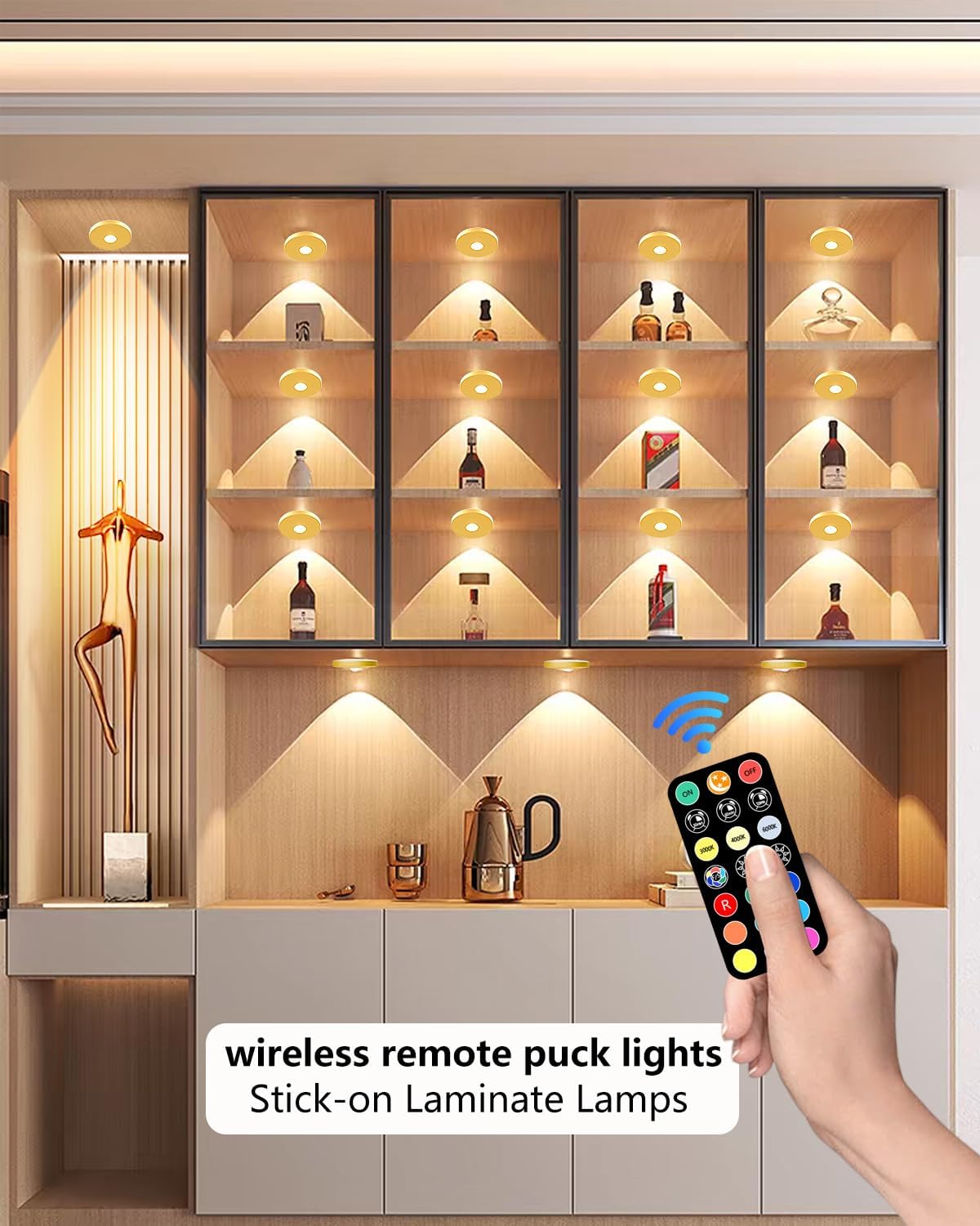 LED Puck Lights with Remote, 2000mAH Battery Operated, Rechargeable Shelf Light, Wireless,Color Changing Magnetic