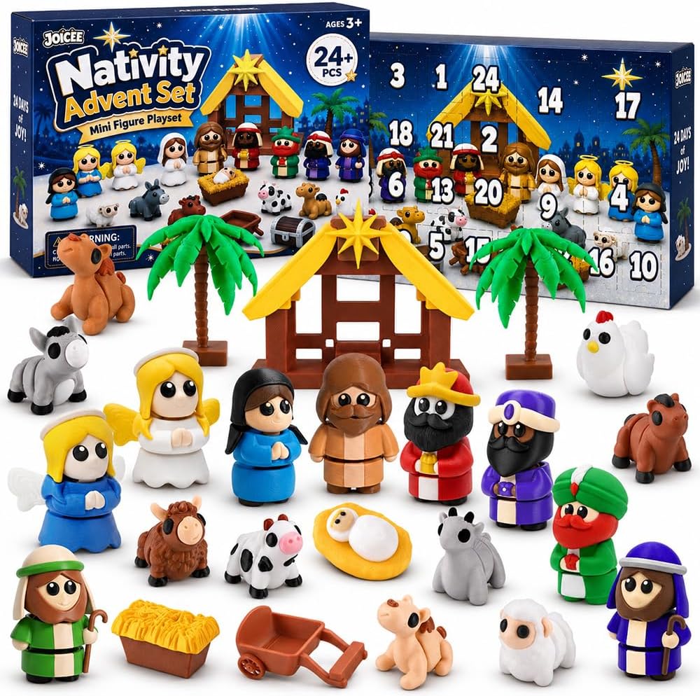JOICEE 2026 Nativity Advent Calendar 3D Printed Animals Figurines Toys