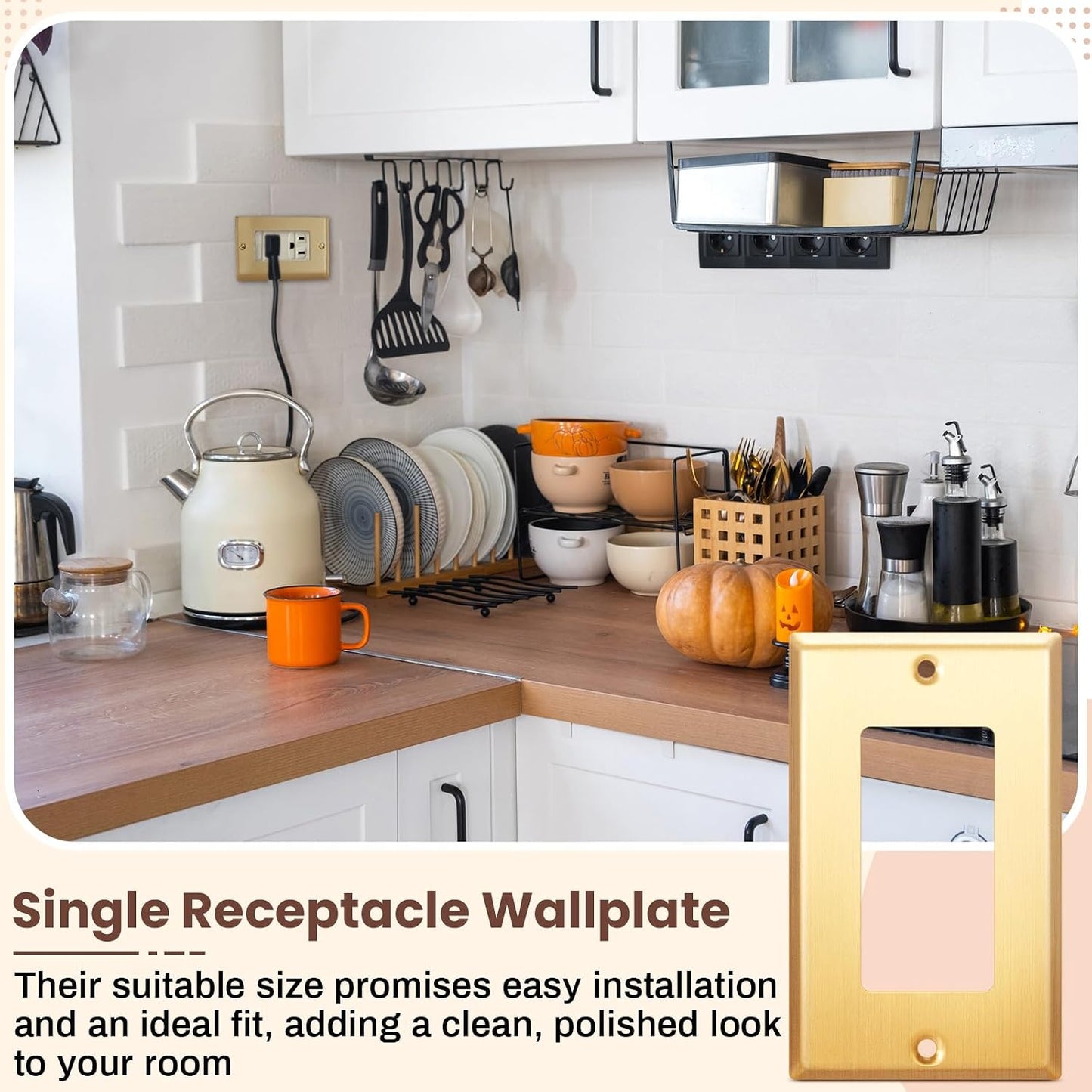 Zonon 8 Pack Gold Outlet Covers 4.50" x 2.76" Single Receptacle Wallplate Rocker Covers Brass Metal Brushed Decorative